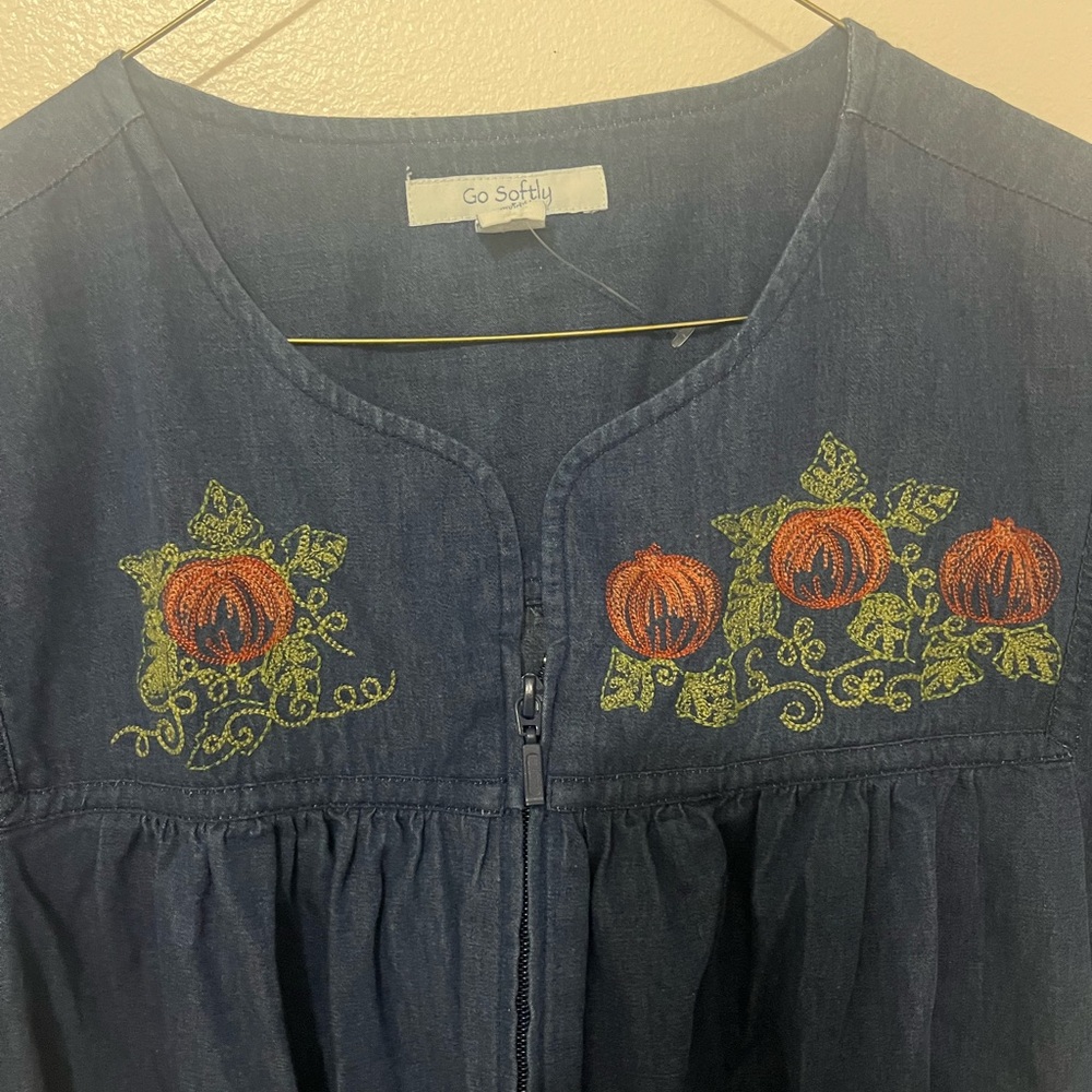 Embroidered Blue Maxi Denim Dress. Size Large. NWOT - Picture 3 of 6